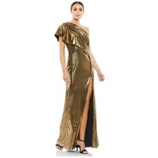 Ieena for Mac Duggal One Shoulder Metallic Bronze Gown Dress 26600 Size 2 NWT