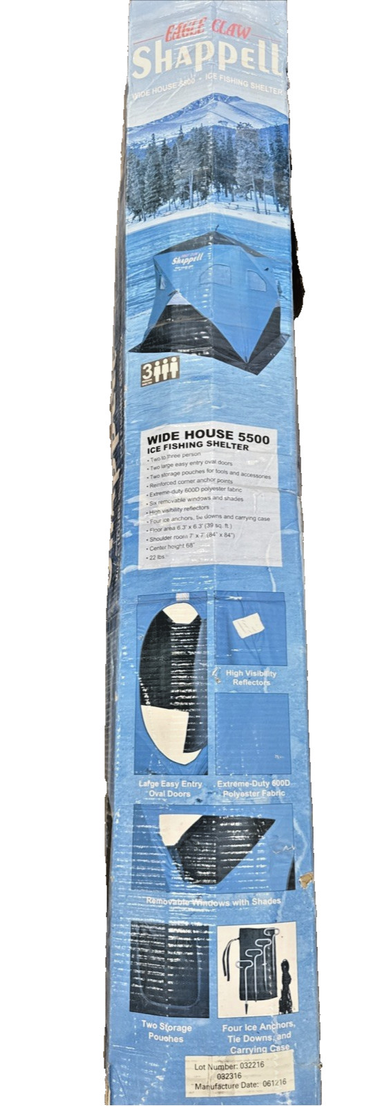 Shappell Ice Fishing Shelter, Wide House 5500, 3 Person, Brand New In The Box