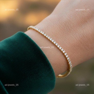 14k Yellow Gold Round Cut Natural Diamond Women's Engagement Tennis Bracelet