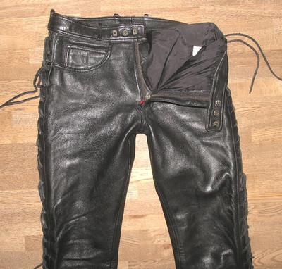 HEIN GERICKE Mens Lace-Up Leather Pants With RED Zipper In Black Size 48