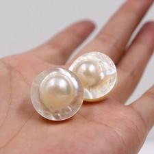 18mm Mabe Blister Pearl  Extreme Iridescent Cabochon Stud ~ White 925S