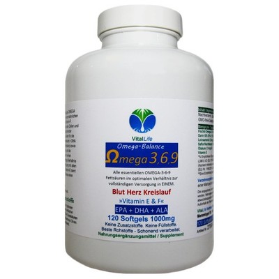 Omega 3 6 9 EPA + DHA + ALA 120 Softgel Kapseln Blut Herz Kreislauf. 27060-120