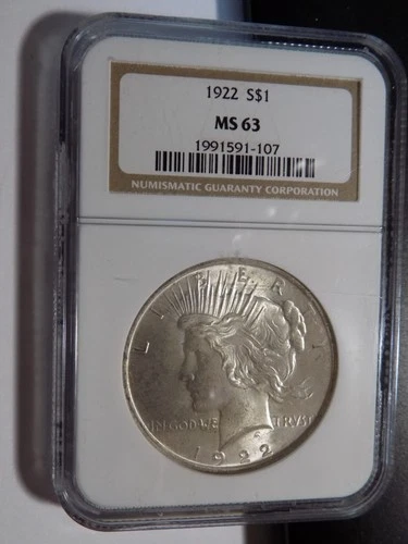 1922-P Peace Silver Dollar - NGC MS63 - Choice BU Coin!