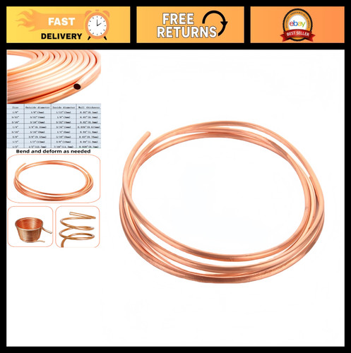 Seamless 1/4" OD Copper Tubing - 3/16" ID x 10 FT - Refrigeration & DIY Projects