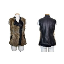 BCBGMAXAZRIA Leather Rabbit Fur Vest Asymmetr...
