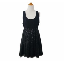 Alice + Olivia Babydoll Dress Black Tank Shimmery Confetti Dots Silk Medium
