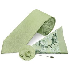 Classic Sage Green Mens Tie with Pocket Square and Lapel Pin Set Wedding Tie Set