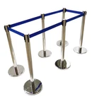 6 PCS Stainless Steel Stanchions with Blue Belts Posts Covers and Bases Blue Ret