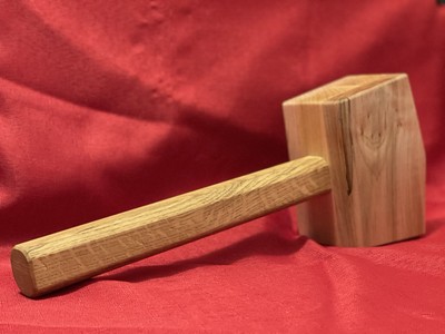 Wooden Mallet, Amber Maple Head And Oak Handle. Hand Made. Made In USA.