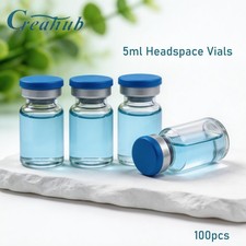 100Pcs 5ml Clear Glass Vials Headspace Vials Sample Vials w/ Plastic Aluminum