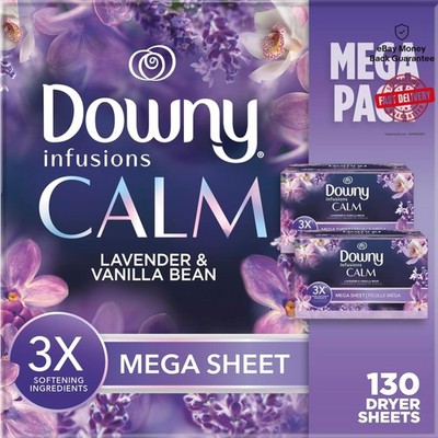 CALM Mega Dryer Sheets, Lavender & Vanilla Bean, 130 Count - Luxurious Softness