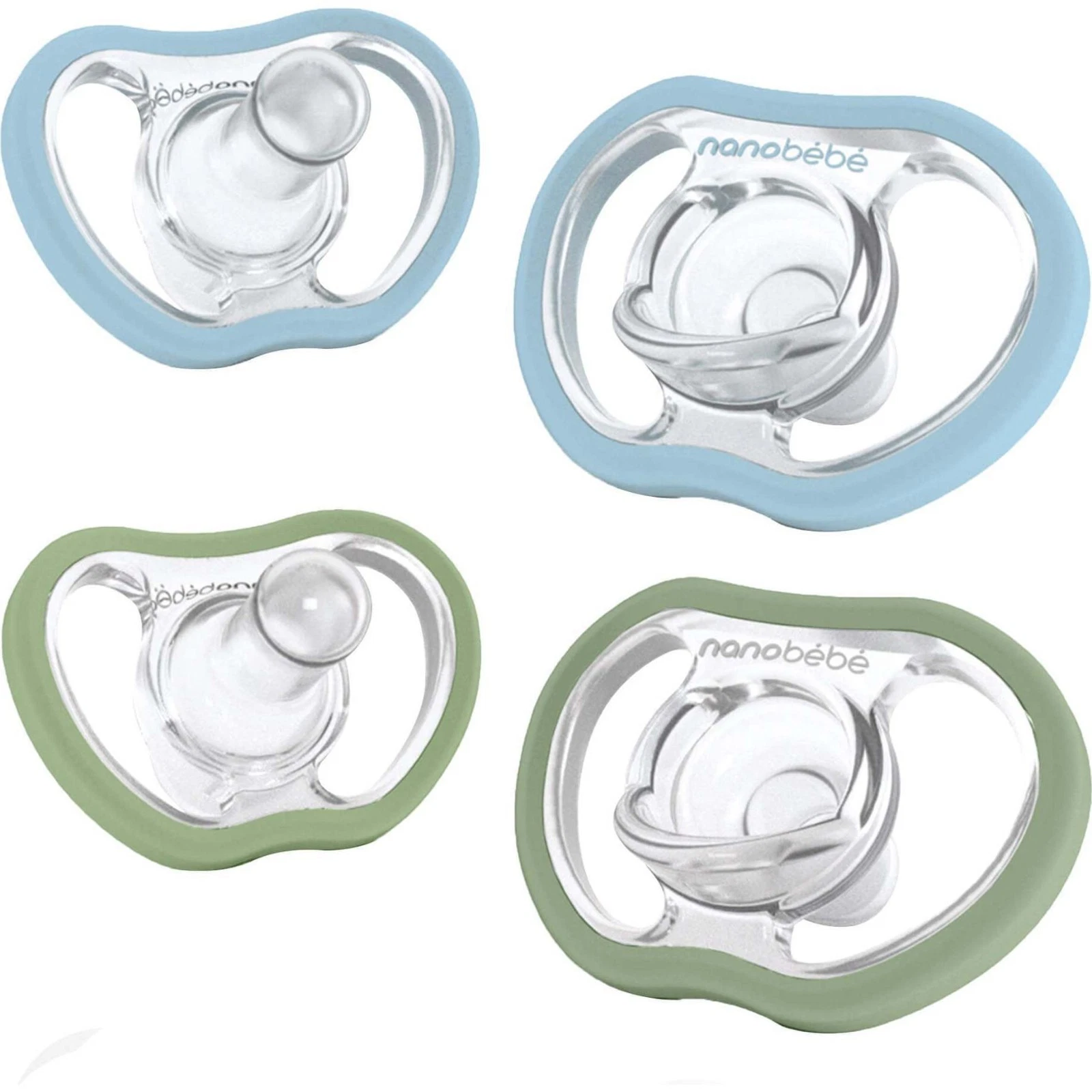 Nanobebe Active Flexy Dummies Pacifier (4m+) Orthodontic, 4 Soothers, Sage/Sky