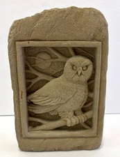 VTG 1994 Carruth Signed Hand Carved Stone Owl Wall Hanging Free Standing Plaque