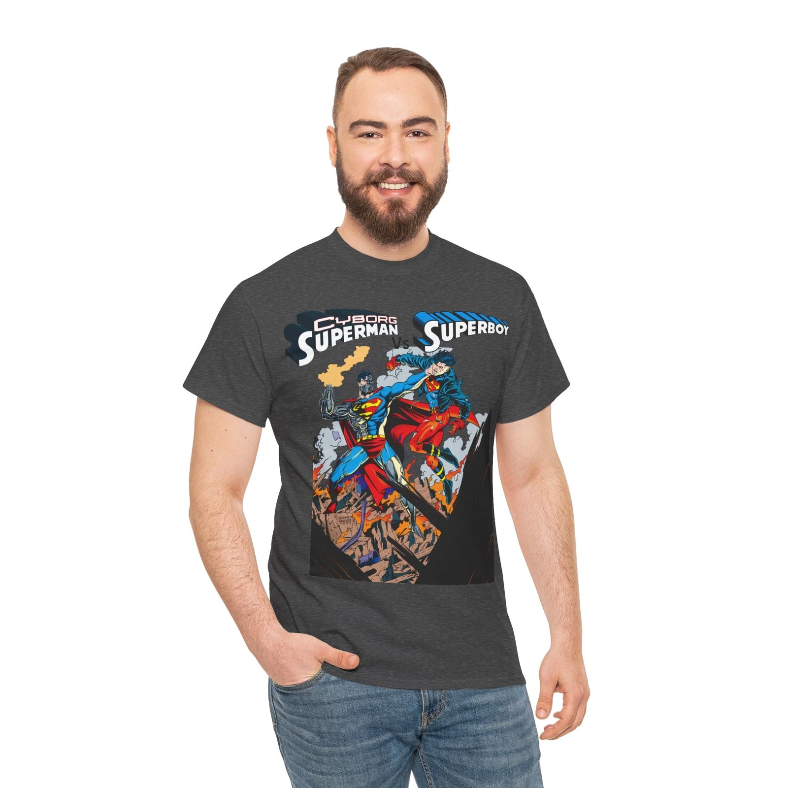Cyborg Superman Vs Superboy T-Shirt - Tom Grummett Art - DC Comics