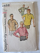 Vintage Simplicity Men's Sewing Pattern 4452 Sport Shirt Size M 15-15 1/2 Uncut