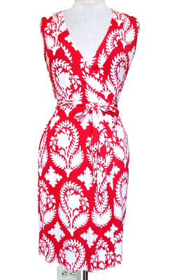 Diane Von Furstenberg DVF New Yahzi Short Wrap Dress Red White Print Silk Sz 2