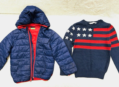 United Color Of Benetton Down Light  JACKET Boys & H&M Sweater Size 6-7 Excellen