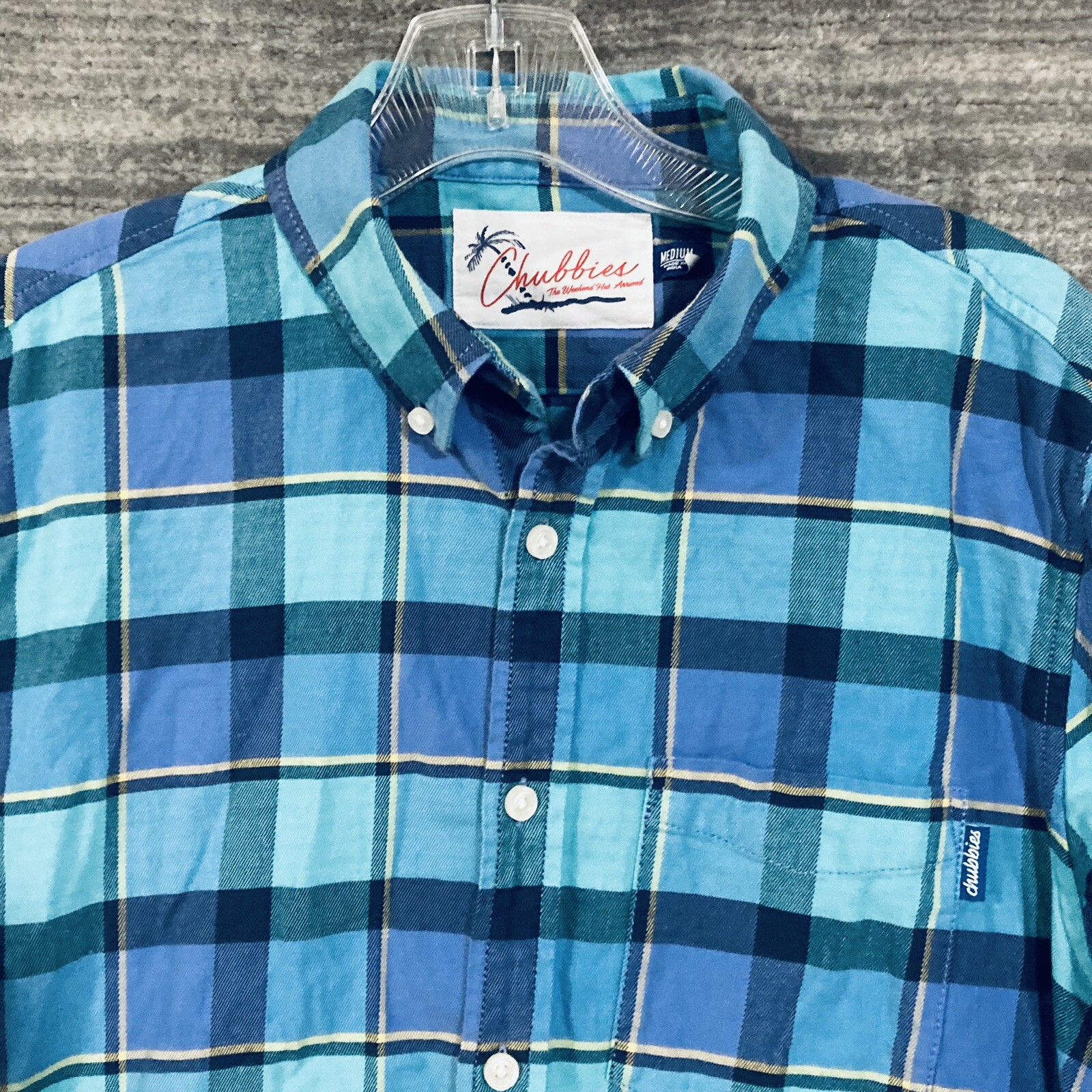Chubbies Flannel Shirt Men's Medium M Blue White Plaid Button Down Long Sleeve-image