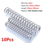 10Pcs Wire Dia 2mm O.D 14mm-30mm Stainless Compression Springs Length 10mm-305mm