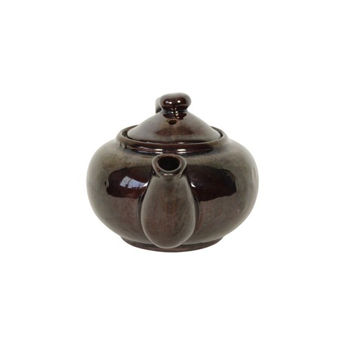 Vintage Handmade Pottery Ceramic Dark Brown Tea Pot High Gloss Iridescent 7x5 in - Picture 4 of 8