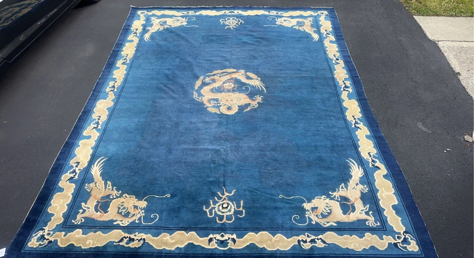 ANTIGUA ALFOMBRA DRAGÓN NINGXIA IMPERIAL CHINA DE PRINCIPIOS DE 1800 9x12 pies Foto 2 de 4