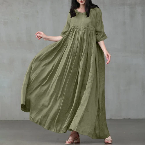 Damen Kurzarm Baumwolle Lockere Taille Party Swing Maxikleid S-5xl - Bild 12 von 28