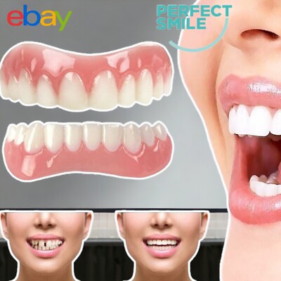 Snap On Falsche Zähne Obere & Untere Zahnveneers Zahnersatz Zahnabdeckung Set Weich*