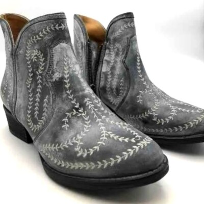 STERLING RIVER Ankle Bootie Cowboy Boots Gray Embroidery Vine Women Sz 8.5 STERLING RIVER Ankle Cowboy Boots Gray Embroidery Vine Women  main image 3