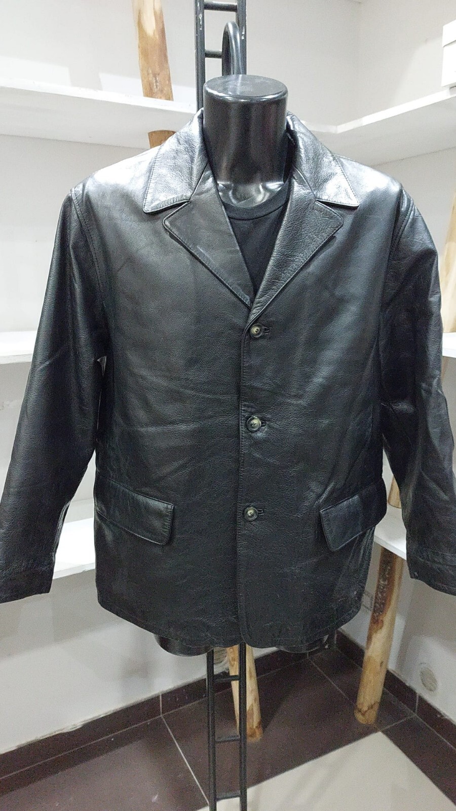 Men's Black Leather Jacket Size 52 - PGC315PI-image