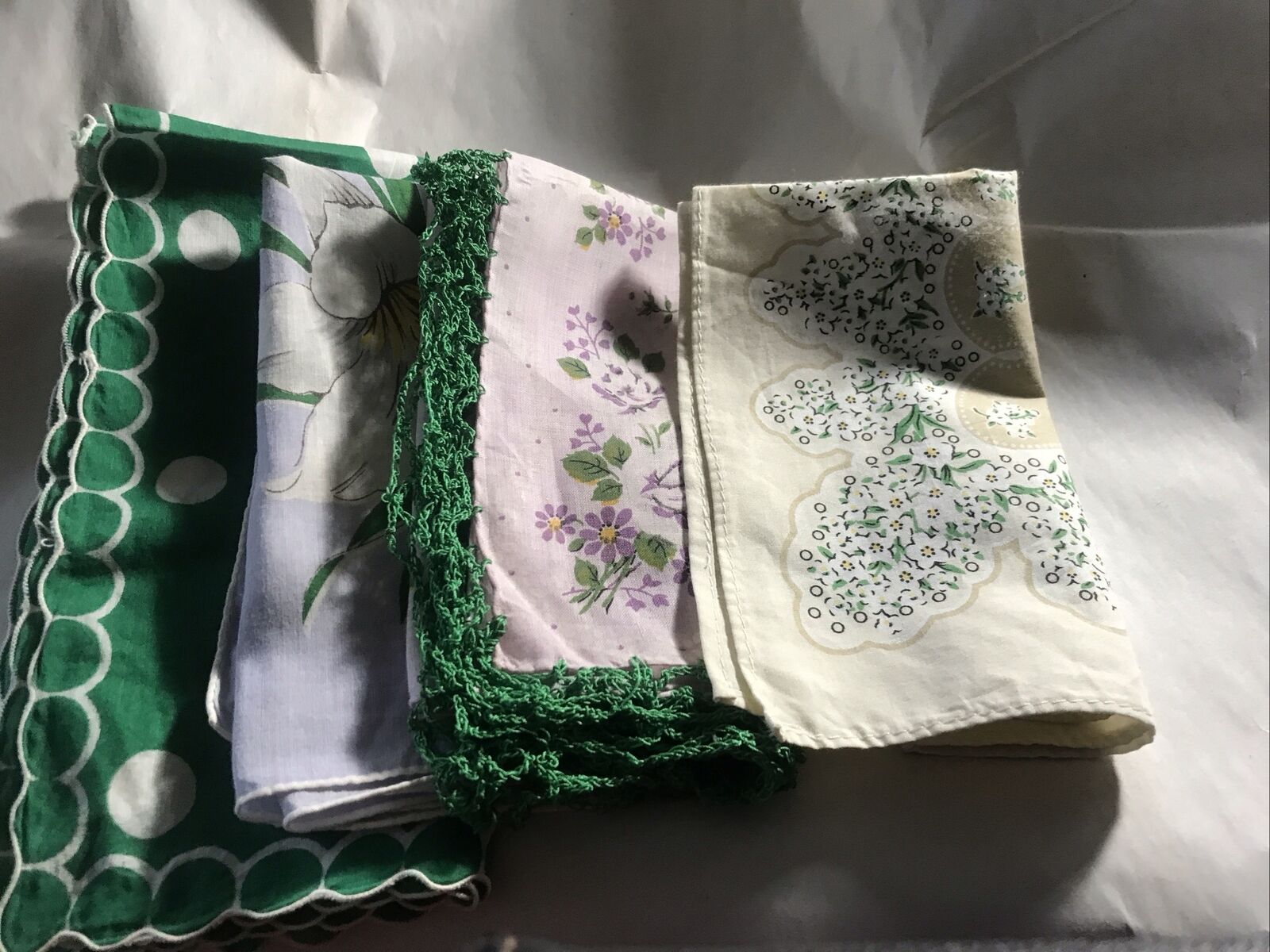 Vintage Handkerchief Lot Of 4 Green Shades - image 10
