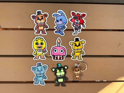 Lot of 9 - Five Nights at Freddy's - Funko Pop Style Decal / Stickers & Keychain