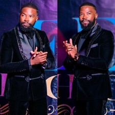 Velvet Groom Men Wedding Tuxedos Crystal Beading Outfits Costume Party Wear