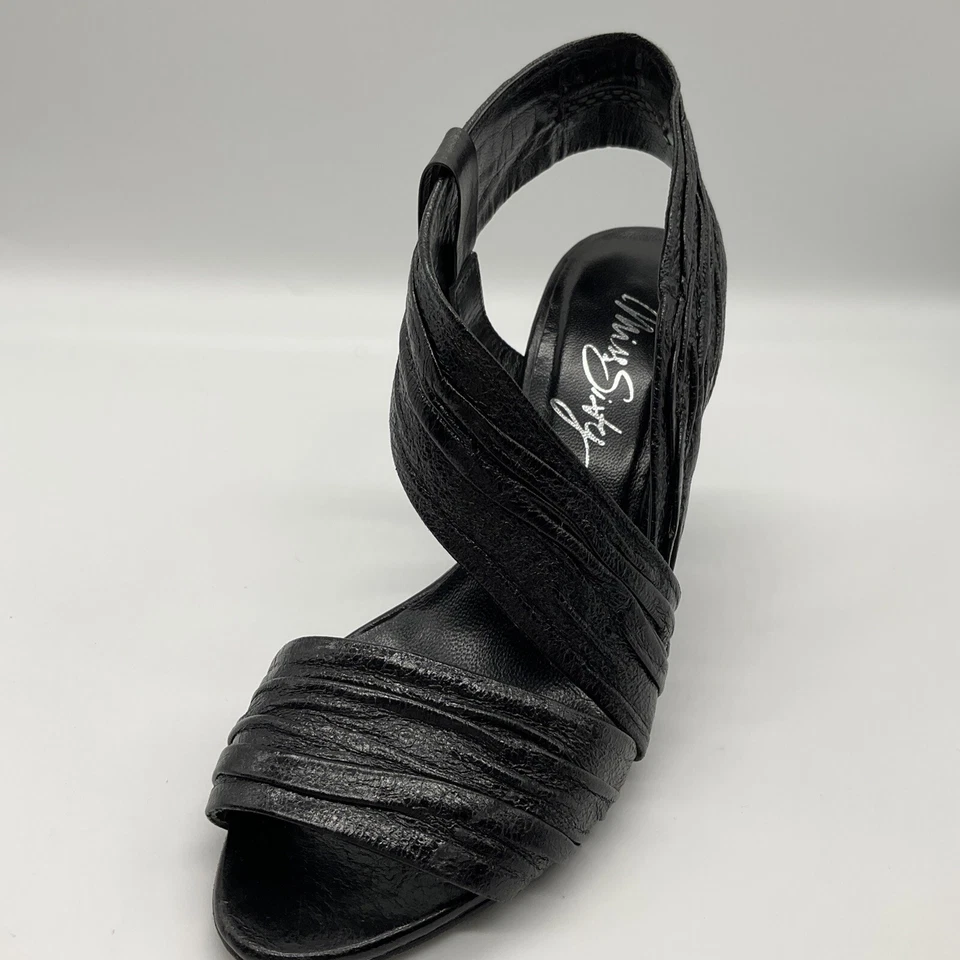 Sandalia vintage Miss Sixty tacón con tiras talla 6,5 cuero negro punta abierta tacón 37 Foto 3 de 4