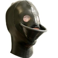 Gumowy lateksowy kaptur cosplay maskarada lejek usta nakrycie głowy tylny zamek błyskawiczny 0,4 mm