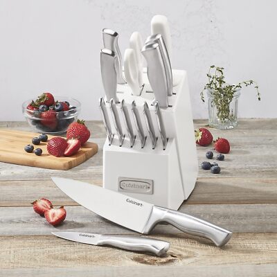 Cuisinart 15-Pc Knife Set w/ Block White SS Blades For Precise Cutting(Open Box)