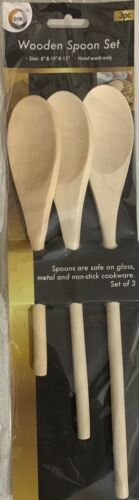 wooden spoon Set 3 X cooking Spoons Baking Mixing Wood Spoons Spatula Kitchen - Picture 4 of 4