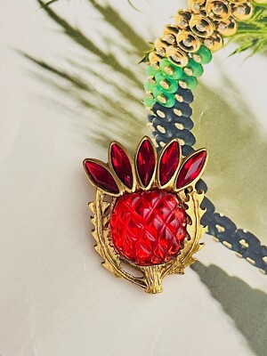 Yves Saint Laurent YSL Gripoix Rubin Distel Blume Jelly Bauch Anhänger, Brosche