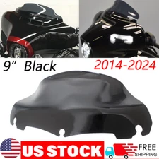 Black 9" Wave Windshield Windscreen For Harley Touring Electra Glide 2014-2024