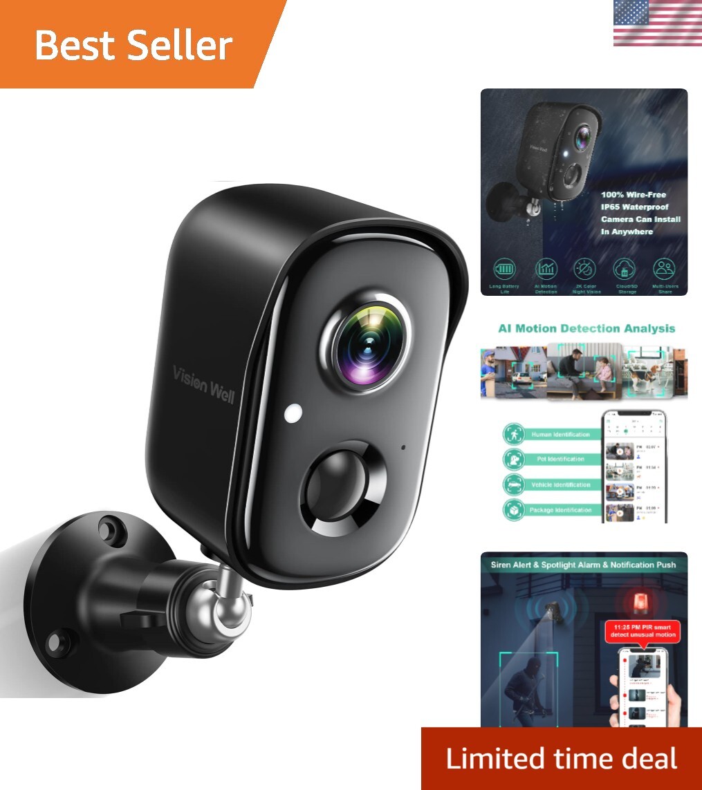 Smart 2K Surveillance Camera with Motion Detection, Night Vision & Cloud Storage