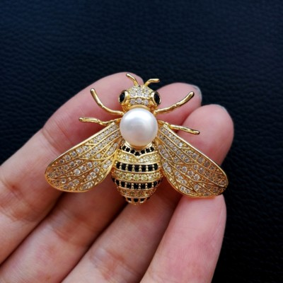 #ad GE102210 White Pearl Cz Pave Bee Brooch $20.57