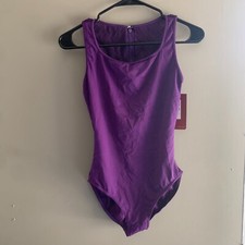Mirella Dance leotard- crinkle mesh zip back tank- purple- large