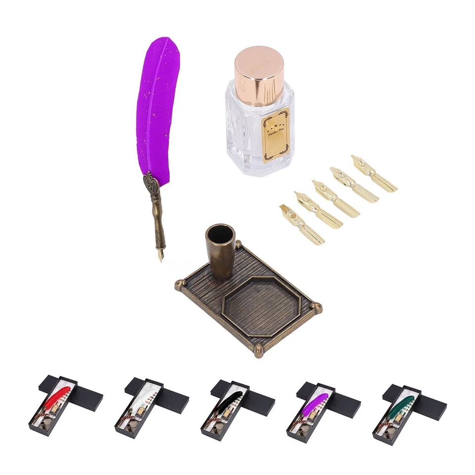 Feather Pen Sprinkle Gold Luxury Vintage Style Quill Feather Pen with Base Nibs - Image 4 of 4