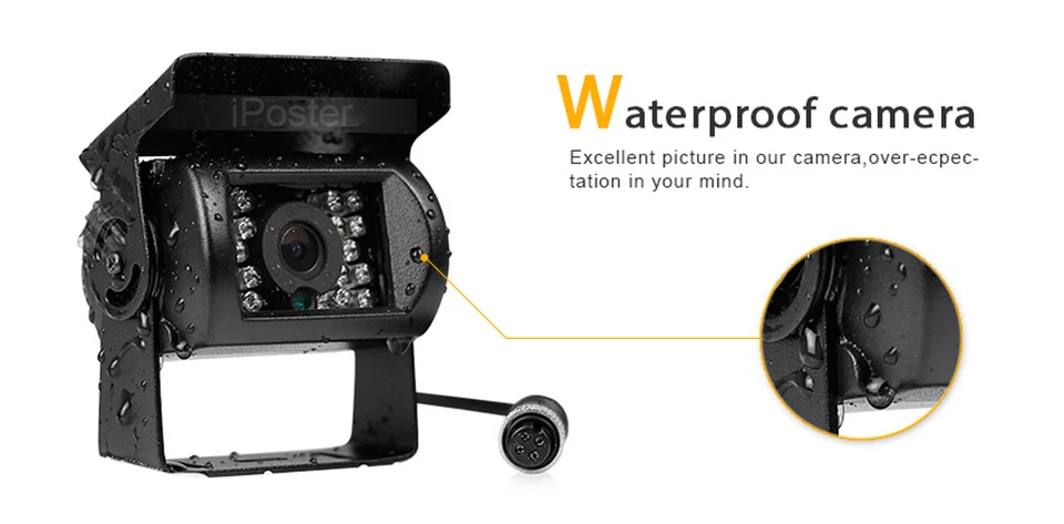 AHD 9" Quad Monitor Split Screen 4 Pin 4x Ir Ccd Side Rear View Camera For Truck - Image 4 of 4