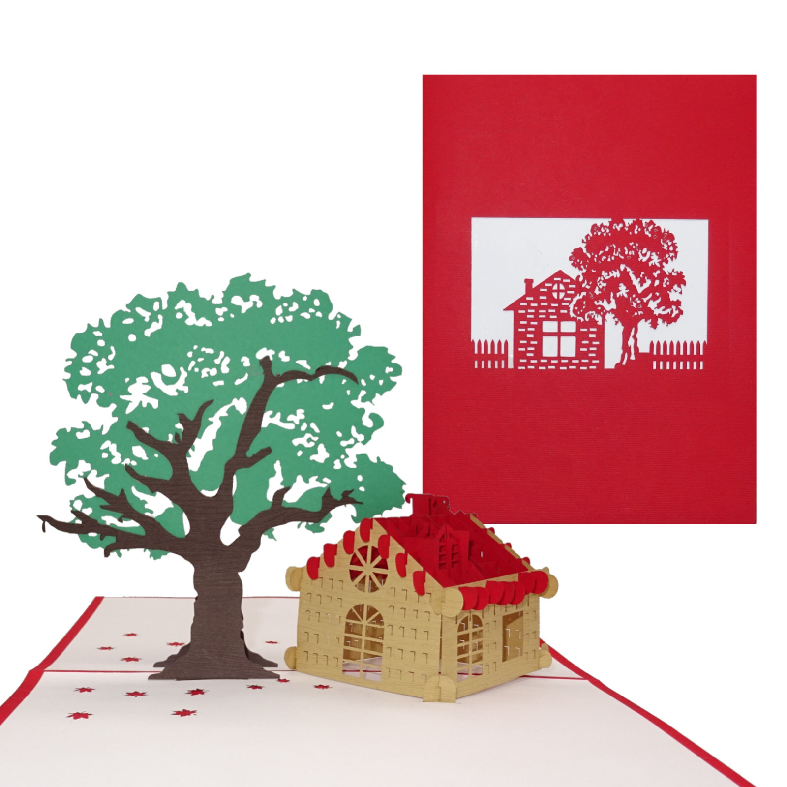 Pop Up Karte "Haus & Natur" 3D Grußkarte Einzug, Umzug, Hausbau, Richtfest