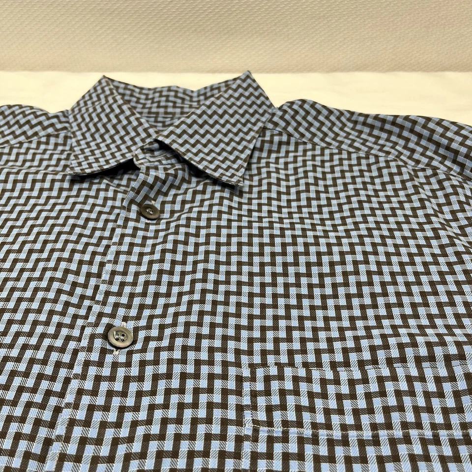 Camisa ERMENEGILDO ZEGNA Azul Geométrica Algodón Manga Larga Con Botones Para Hombres M Foto 2 de 4