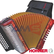 HOHNER CORONA III 31 BUTTON GCF SOL DIATONIC ACCORDION RED + GIG BAG, STRAPS