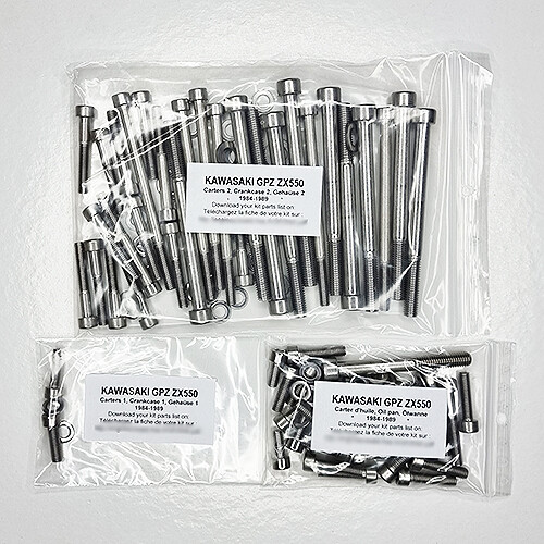Kit vis carter moteur Kawasaki ZX 550 pour remplacer la visserie rouillée