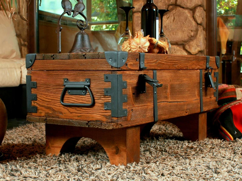 Mesa de centro baúl antiguo almacenamiento antigua cabaña vapor baúl cofre caja vintage Foto 2 de 4