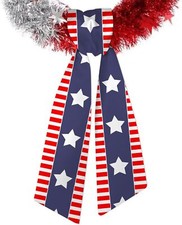 Patriotic Wreath Sash for Front Door, Red White Stripe Wreath Scarf DIY Bow 4th