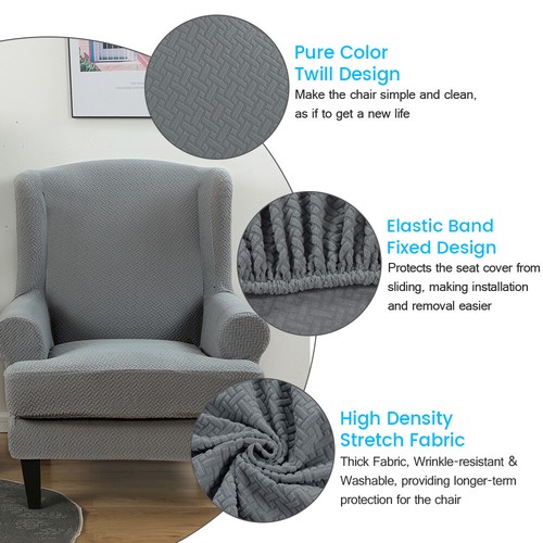 Stretch 2-Piece Jacquard Wing back Armchair Chair Slipcovers Furniture Protector - Picture 4 of 75
